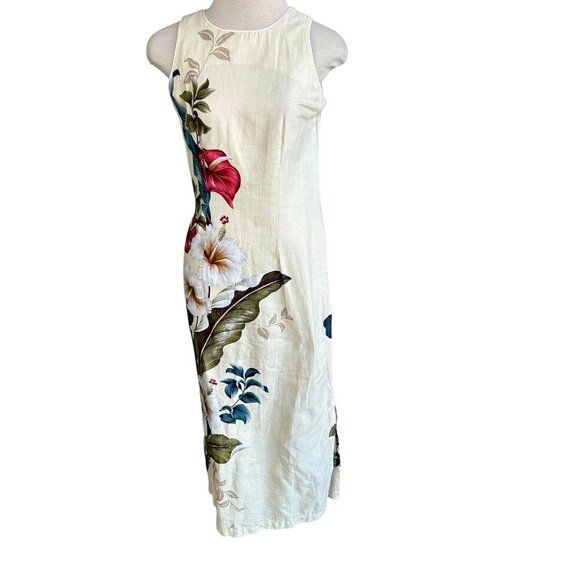 Iolani Vintage Cream Floral Hawaiian Sleeveless Maxi Dress - Picture 3 of 12